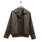 South Korea Chic Early Autumn Retro Handsome Motorcycle Leather Coat