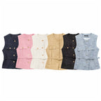 Women's Fashion Casual Sleeveless With Belt Texture Vest
