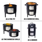 17 Inch Steel Charcoal Smoker, Heavy Duty Round Grill For Outdoor Cooking, Black