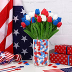 4th Of July Decorations, 12 Pcs Patriotic Artificial Tulips With 180 Pcs Red White Blue Sponge Stars Independence Day Vase Filler For Home Table Centerpiece Decor Clearance Sale - The Premium
