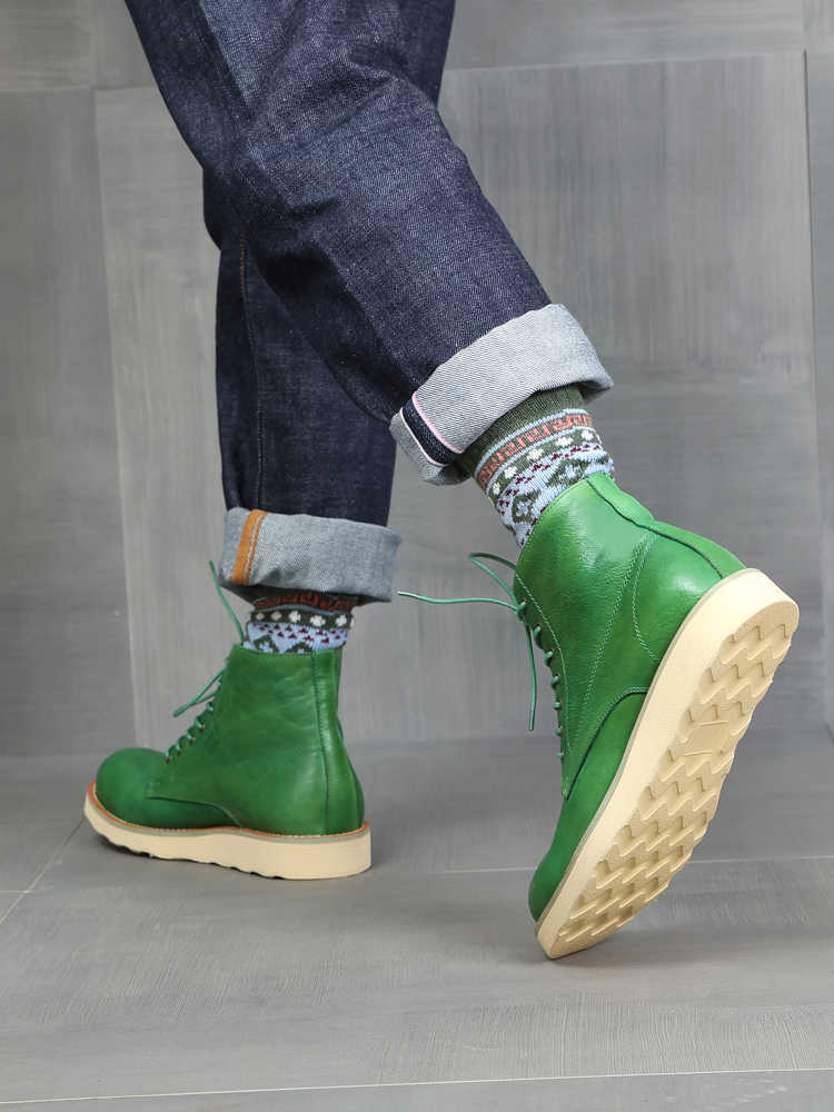 Retro Distressed Color Men Green Worker Boot