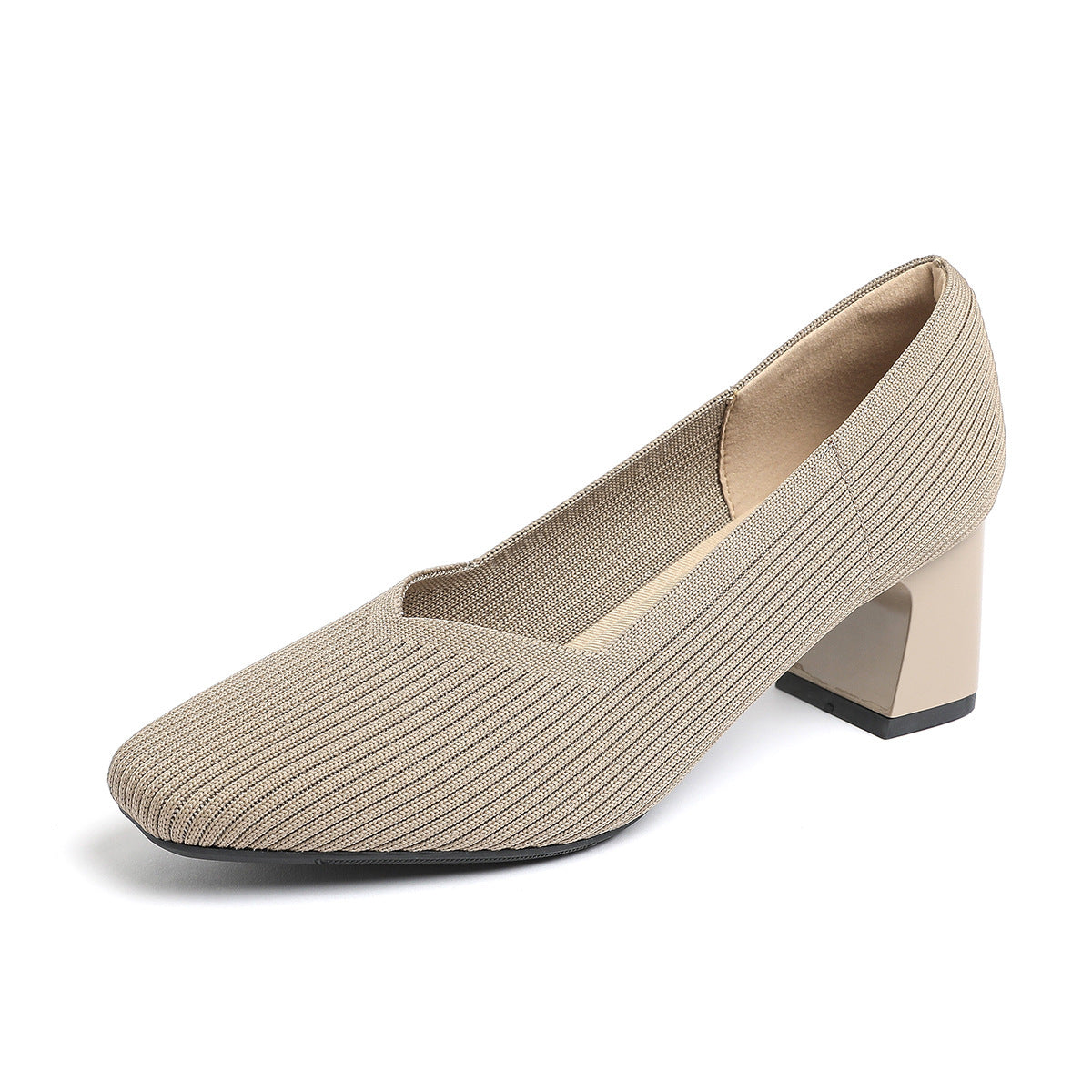 Women's Thick Head Stiletto Knitted Shoes Comfortable And Breathable For Commuting Versatile