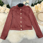 Women's Fashion Retro Long Sleeve Short Suede Jacket