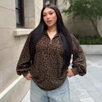 Women's Leopard Print Zip-up Hooded Long Sleeve Sweatshirt
