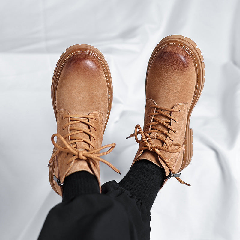 High-top Leather Shoes Leather Zipper Short Boots