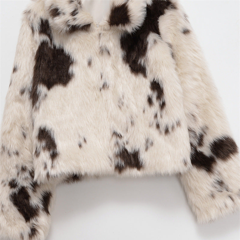 Fashion Temperament Women's Faux Fur Effect Animal Print Coat