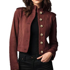 Women's Fashion Retro Long Sleeve Short Suede Jacket