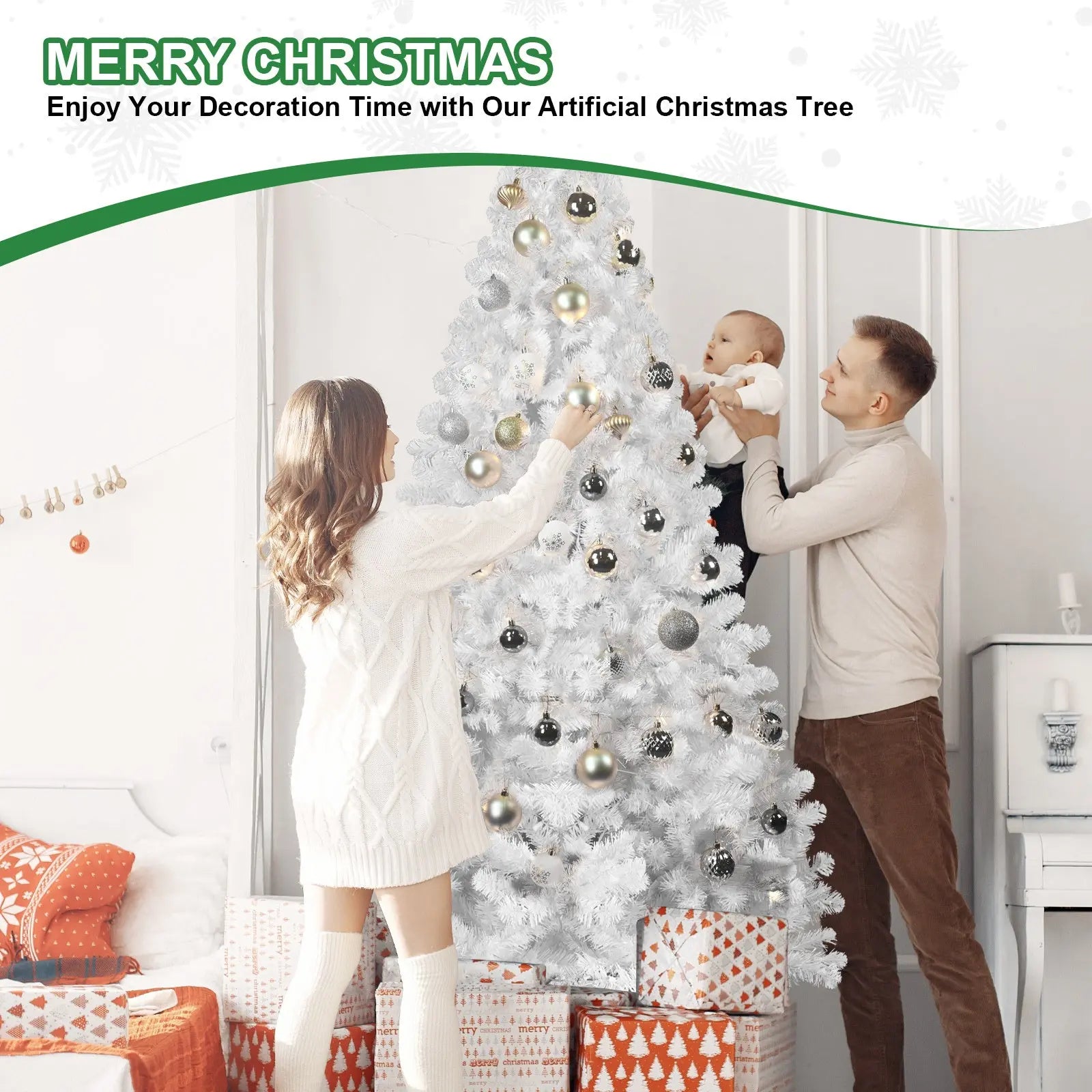 5-foot White Christmas Tree With Memory Wire, 498 Hinged PVC Branch Tips, Easy-to-assemble Festive Christmas Tree, Suitable For Indoor Decoration Decorations Not Included - The Premium