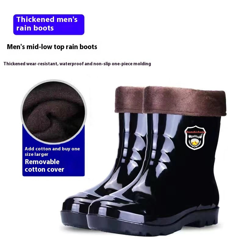 Popular Men's Tendon Bottom Camouflage Wear-resistant Rain Boots Fleece-lined Warm