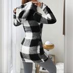 Women's Long Sleeve Plaid Long Hooded Sherpa Coat, Soft Fleece Lined Jacket With Pockets For Winter