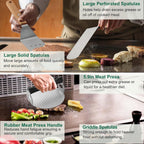 Grilljoy Griddle Accessories Set With Robust Plastic Handle, All-in-One Griddle Tools Kit For Flat Top Grills Teppanyaki Hibachi, Stainless Steel Grill Spatula Kit For Outdoor Camping Grilling