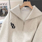 Loose American Vintage Gray Lapel Sweatshirt For Petite