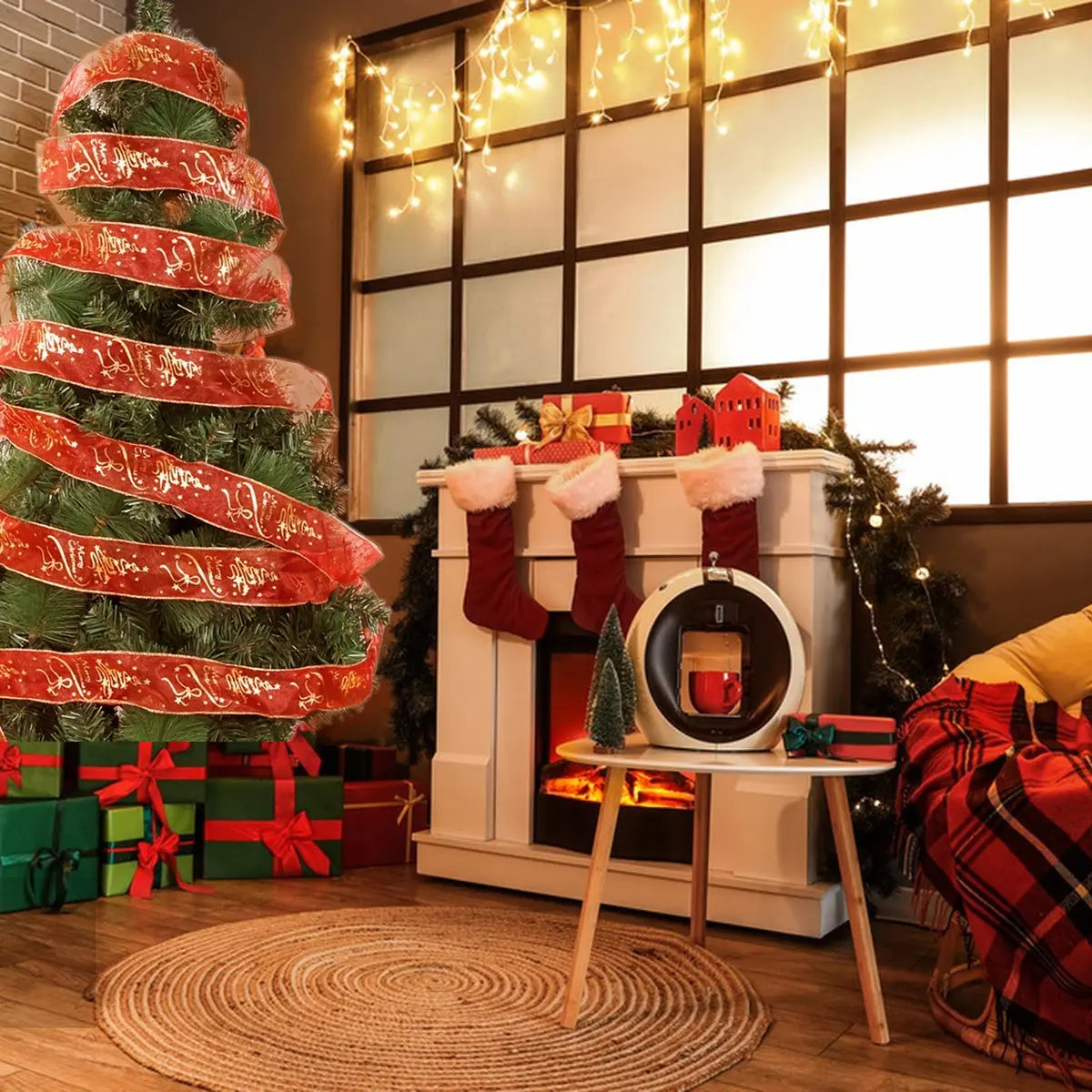 5 Rolls Christmas Ribbon Red And Gold Wired Ribbon Merry Christmas Cotton Ribbon Christmas Tree DIY Crafting Gifts Wrapping - The Premium