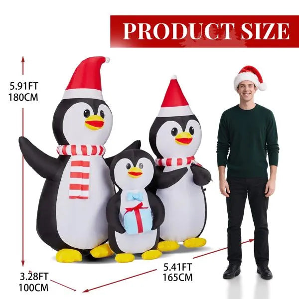 6FT Lighted Christmas Inflatable Decoration, Inflatable Penguin Family, Funny Blow Up Yard Decorations With Built-in LED Lights For Holiday Party Front Yard Lawn Garden Decor - The Premium