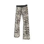 Slim-fit Striped Leopard Print Elastic Waist Drawstring Casual Trousers