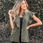 Green Bay Ruffled Patchwork Denim Jacket Vest