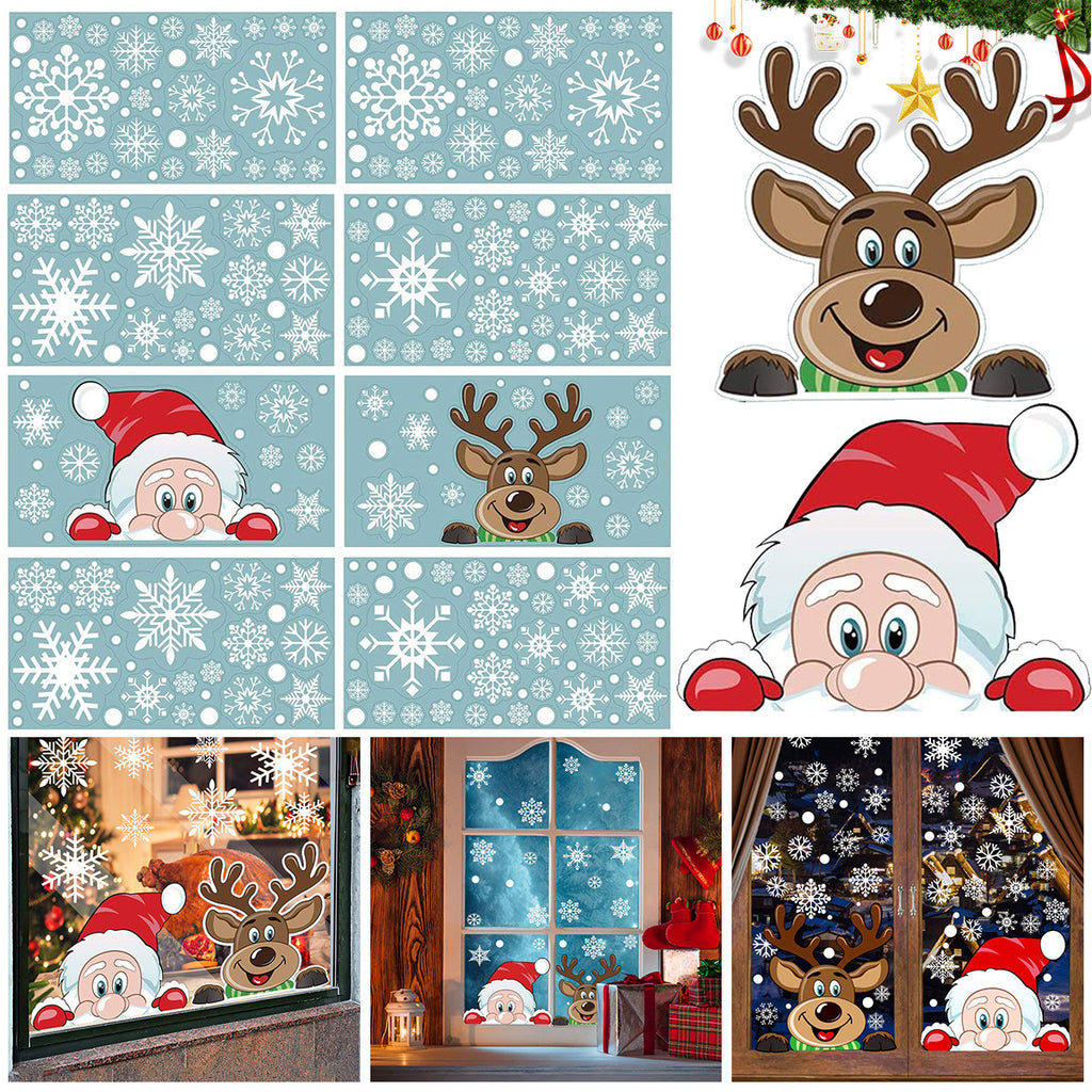 4Sheets Christmas Snowflake Window Clings Stickers For Glass Reusable Double Sided Self Adhesive Static Stickers Xmas Snowflake Reindeer Santa Window Decals Decorations Stickers For Christmas Window D - The Premium