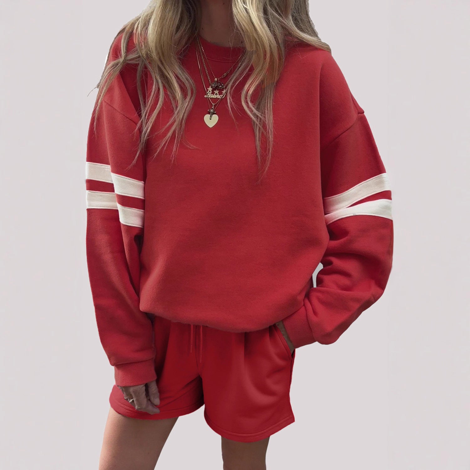 European And American Casual Loose Round Neck Sweatshirt And Shorts Two-piece Set