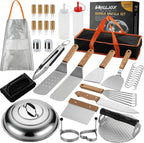 Grilljoy Griddle Accessories Set With Robust Plastic Handle, All-in-One Griddle Tools Kit For Flat Top Grills Teppanyaki Hibachi, Stainless Steel Grill Spatula Kit For Outdoor Camping Grilling