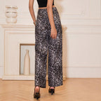 Autumn And Winter High-waisted Leopard Print Wide-leg Pants