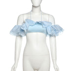 Sexy Halter Navel Wrapped Chest Split Lace-collared Blouse