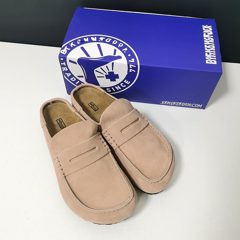 Cowhide Retro Closed Toe Half Slippers Mule Platform Casual Shoes Men And Women Same Style