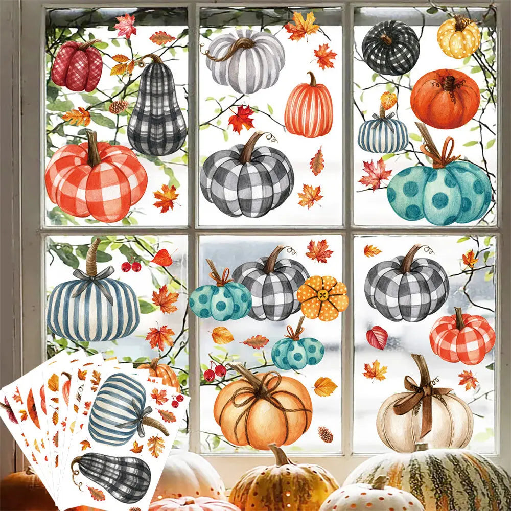 98 PCS Thanksgiving Window Clings 9 Sheets Fall Window Clings Pumpkin Maple Leaves Window Decals Double-Sided Window Stickers For Autumn Thanksgiving Harvest Party Home Window Glass Mirror Decor - The Premium