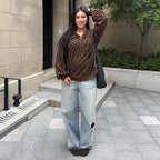 Women's Leopard Print Zip-up Hooded Long Sleeve Sweatshirt