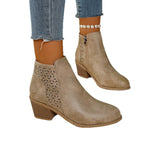 Hollow-out Pointed Toe Low-cut Square Heel Women's Boots
