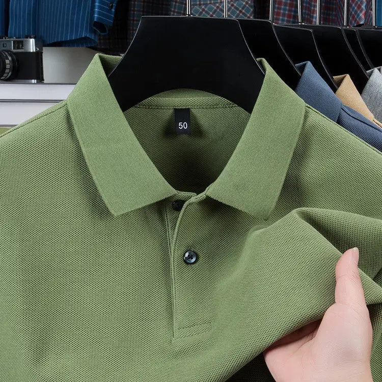 Casual Polo Collar Pure Color Mercerized Cotton Men's Short Sleeve - The Premium