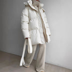 Casual Waist Tight Skinny Slimming Hooded Mid-length Bread Cotton-padded Jacket