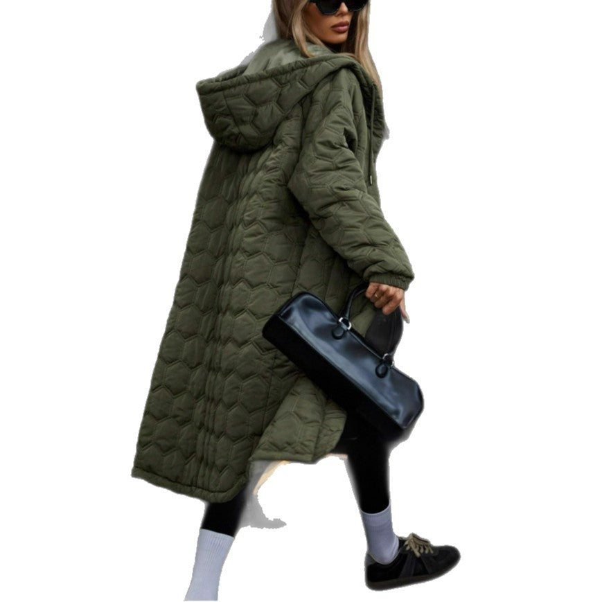 Korean Style Women's Fashion Plaid Hooded Long Fluffy Coat