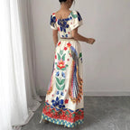 Printed Casual Vacation Bohemian Short-sleeved Top And Long Skirt Ladies Set