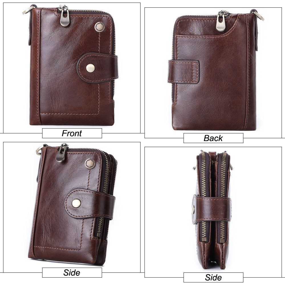Top layer cowhide buckle zipper bag casual leather bag