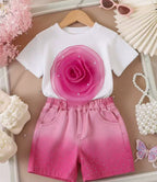 T-shirt Gradient Denim Shorts Two-piece Set