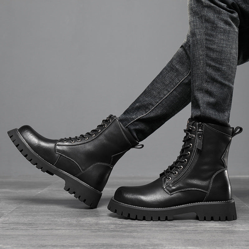 Worker Boot High Top British Style Thick Bottom Fleece-lined