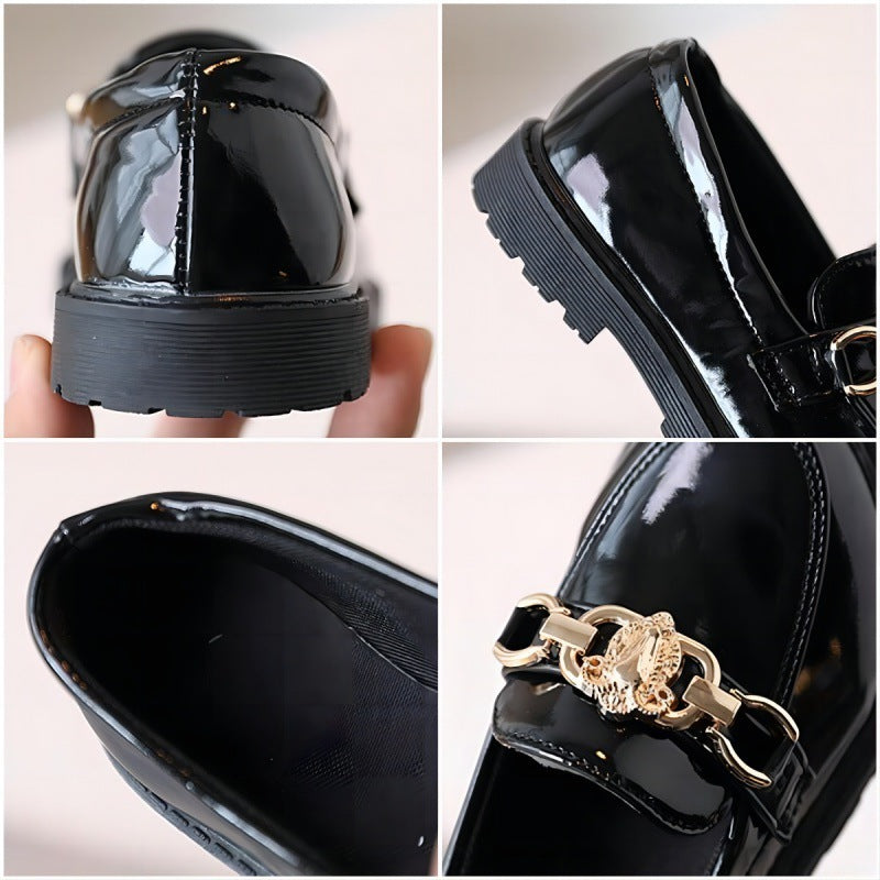 Children's Small Leather Shoes Black Soft End British Style