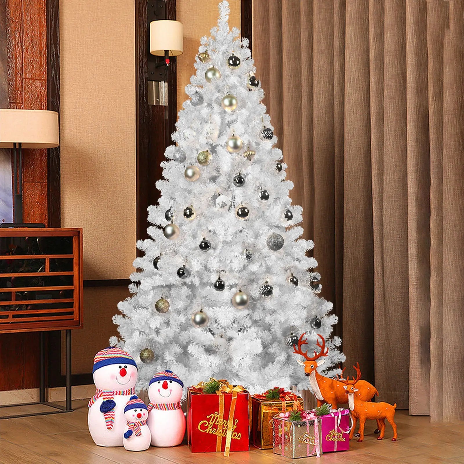 5-foot White Christmas Tree With Memory Wire, 498 Hinged PVC Branch Tips, Easy-to-assemble Festive Christmas Tree, Suitable For Indoor Decoration Decorations Not Included - The Premium