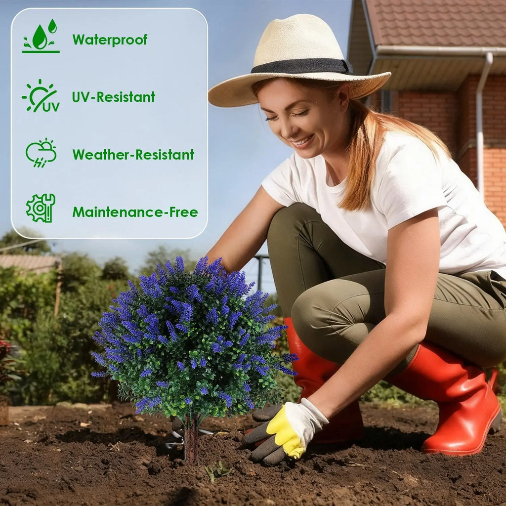 2 Packs Artificial Lavender Topiary Ball Trees UV Resistant Artificial Shrubs Fake Plants Evergreen Artificial Bush With Ground Spike For Indoor Outdoor Front Porch Garden - The Premium