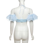 Sexy Halter Navel Wrapped Chest Split Lace-collared Blouse