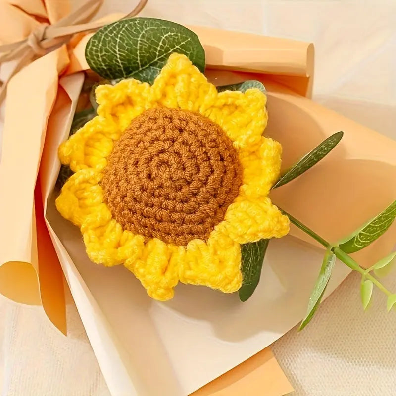 Sunflowers Crochet Flowers Bouquet, Knitted Bouquet, Crochet Artificial Flowers For Home Wedding Decor Birthday Gift - The Premium