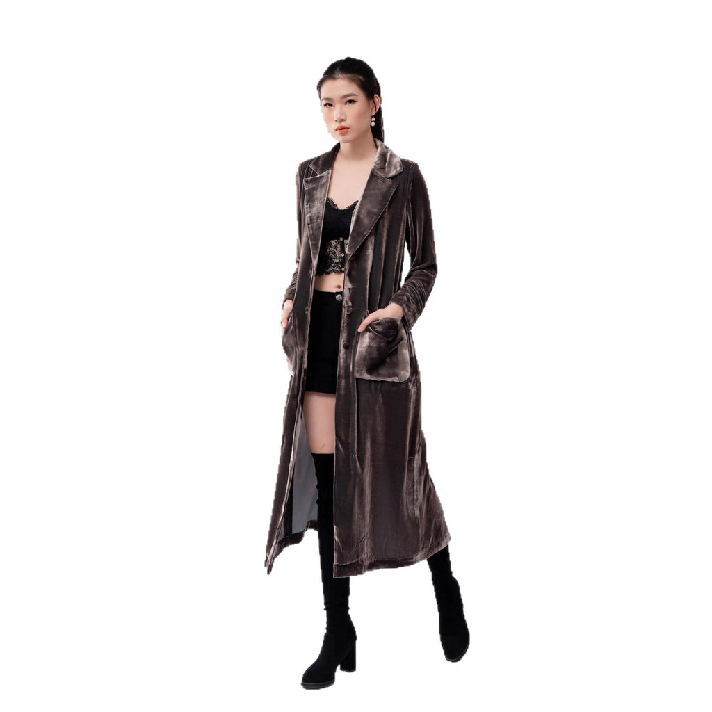 Elegant Women's Velvet Overcoat Coat Conventional Sleeve