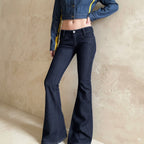Retro Blue Low Waist Cropped Sexy Jeans Simple Style Casual Women