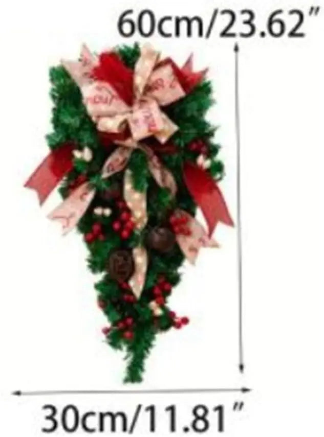 Christmas Candy Cane Wreath Xmas Teardrop Wreath Green Leaves Wreath Wall Hanging Door Garland Front Door Holiday Decoration - The Premium