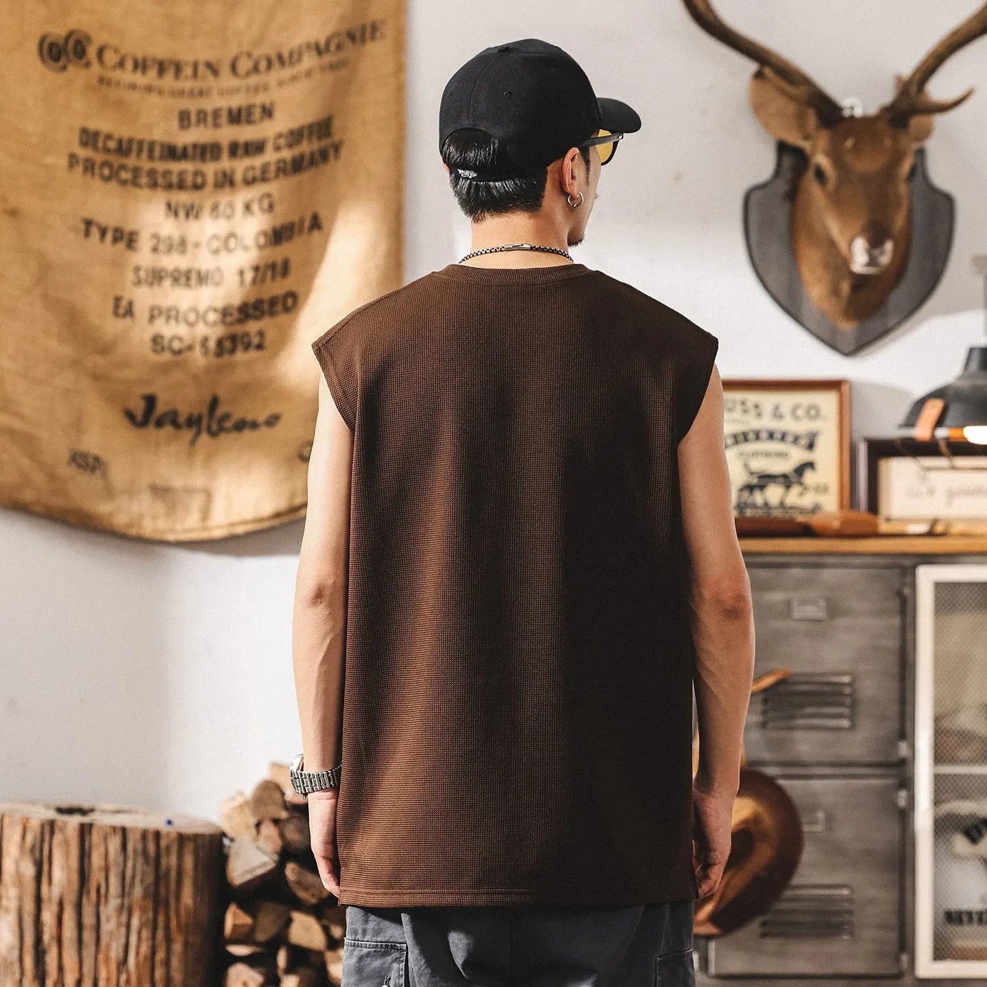 Vintage Zipper Sports Fitness Vest Men's Loose Waffle Texture Tough Guy T-shirt - The Premium