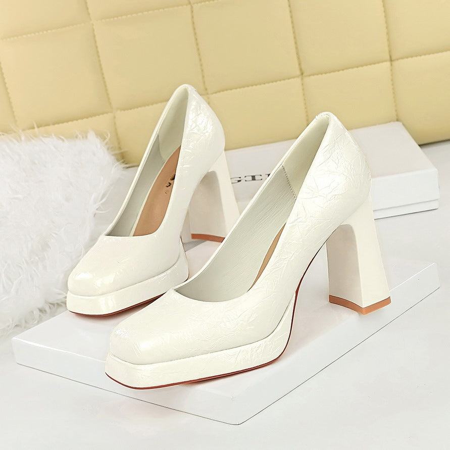 Waterproof Platform Square-toe Ultra-high Heels Women's Shoes