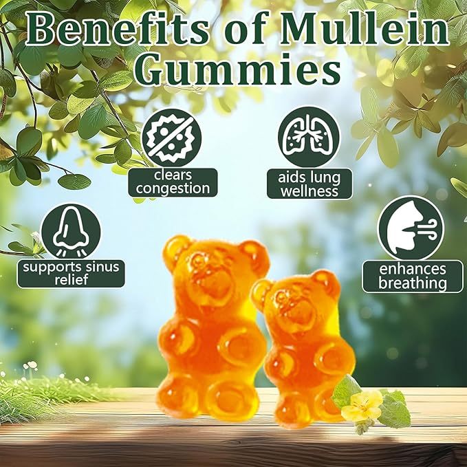 Mullein Gummy Mullein Leaf Extract For Respiration&Digestive Health 60 Count