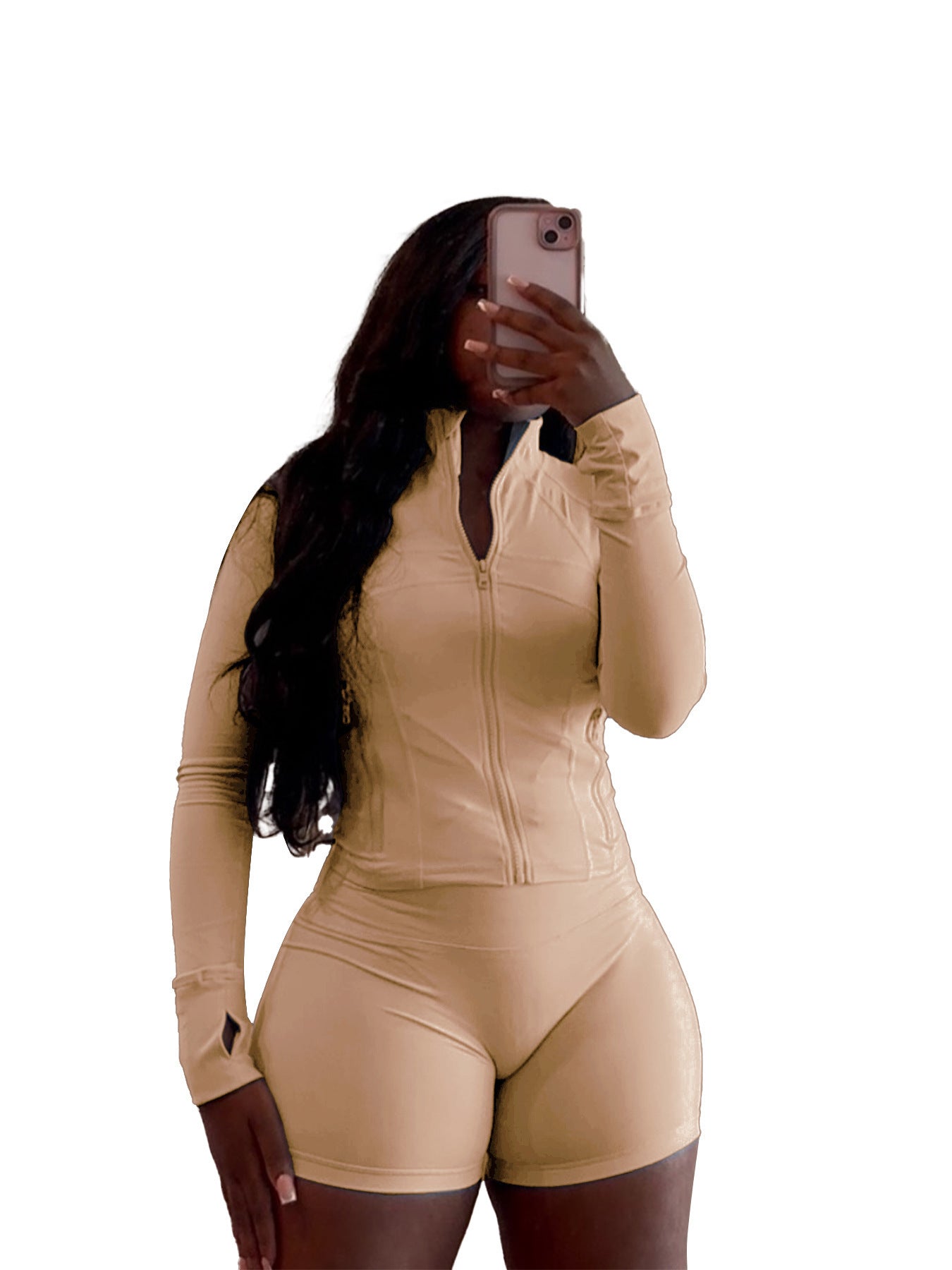 Spring And Summer Sporty Casual Sexy Tight Long-sleeve Shorts Two-piece Set