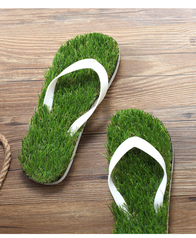 Couple's Artificial Grass Slippers Creative Turf Home Slippers Beach Slippers