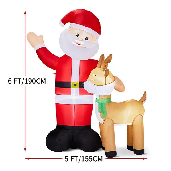 6.3FT Lighted Christmas Inflatable Decoration, Inflatable Santa And Reindeer, Funny Blow Up Yard Decorations With Built-in LED Lights For Holiday Party Front Yard Lawn Garden Decor - The Premium